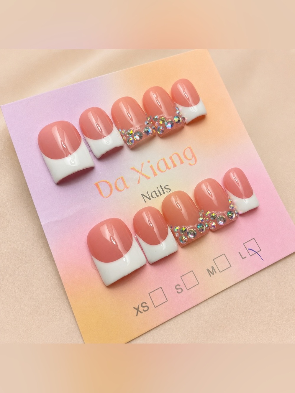 NEW Classic White Bling French Tip Press-On Nails | Baby Ducks | Large